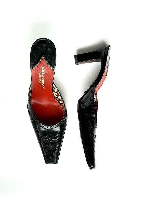 Dolce & Gabbana — Vintage Black Leather Brogue Mule