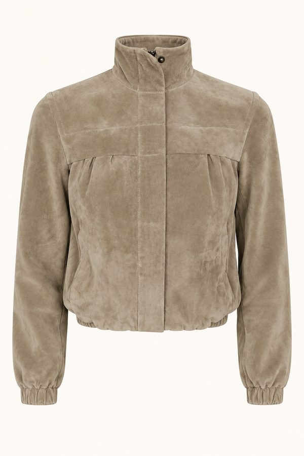 Vintage Taupe Suede Bomber Jacket