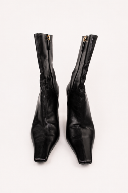 Gucci — Black Leather Square-Toe Ankle Boot
