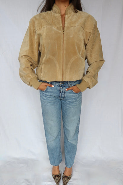Tan Suede Bomber Jacket