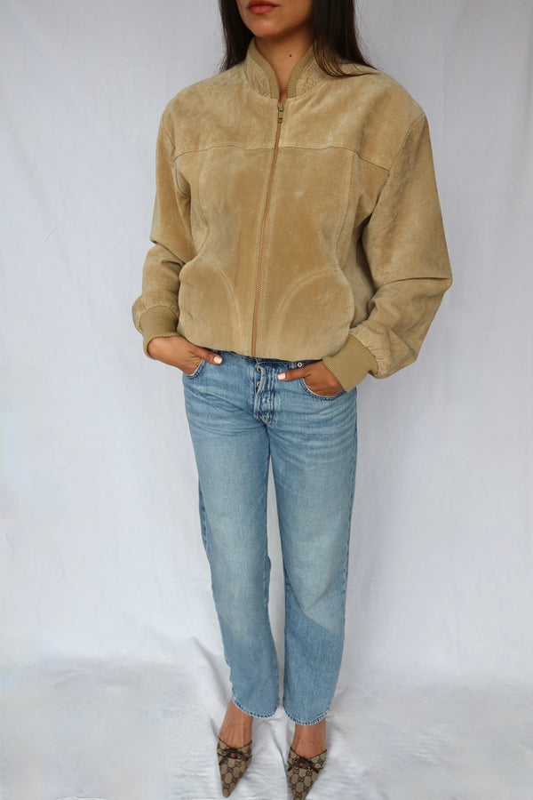 Tan Suede Bomber Jacket