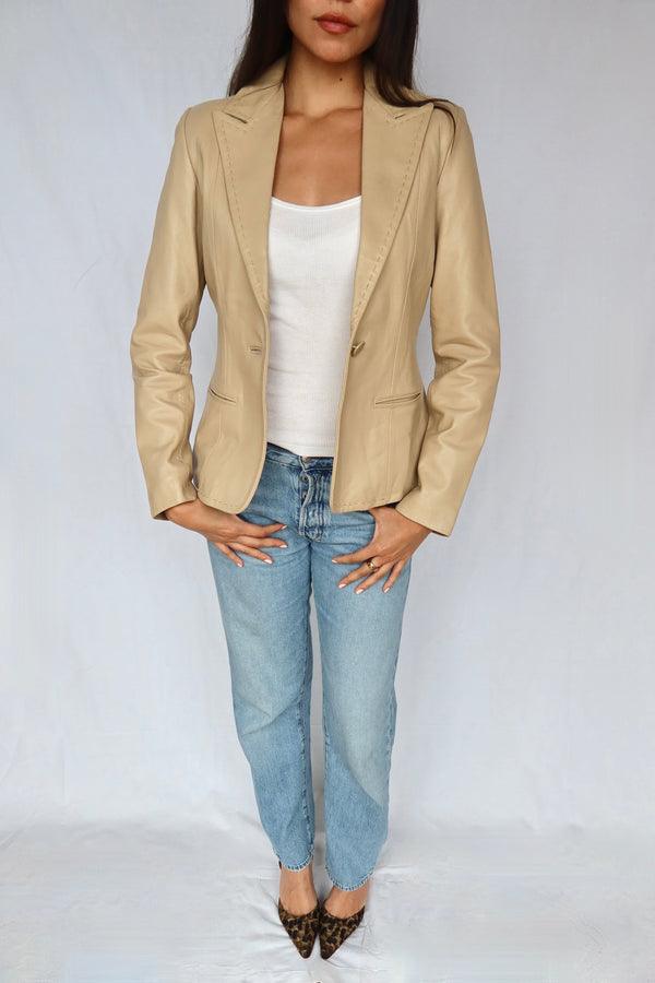 Cream Leather Blazer