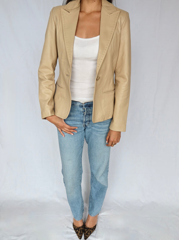 Cream Leather Blazer