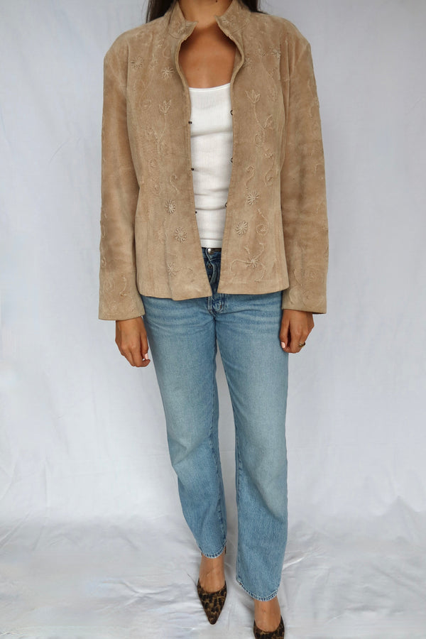 Suede Flower-Detail Jacket