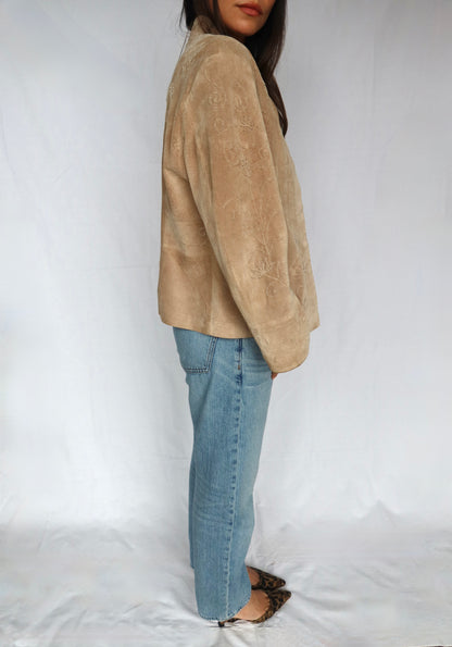 Suede Flower-Detail Jacket