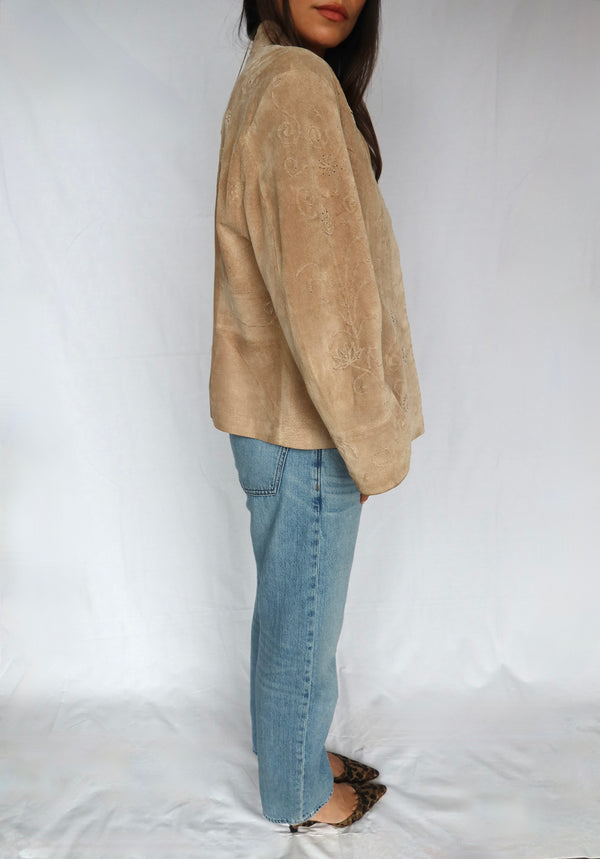 Suede Flower-Detail Jacket