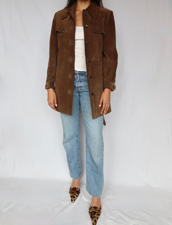 Cognac Suede Trench Coat