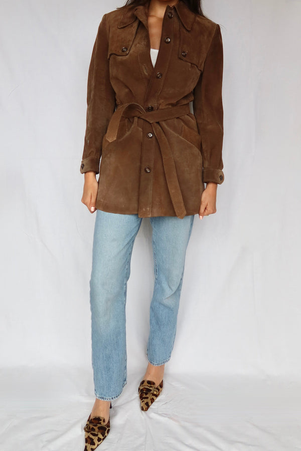 Cognac Suede Trench Coat