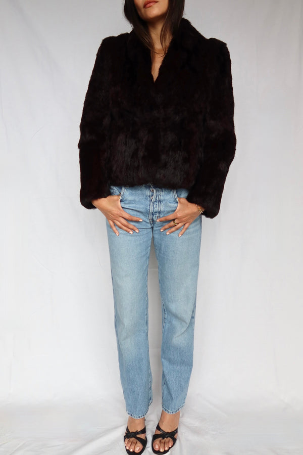 Burgundy Rabbit Fur Coat