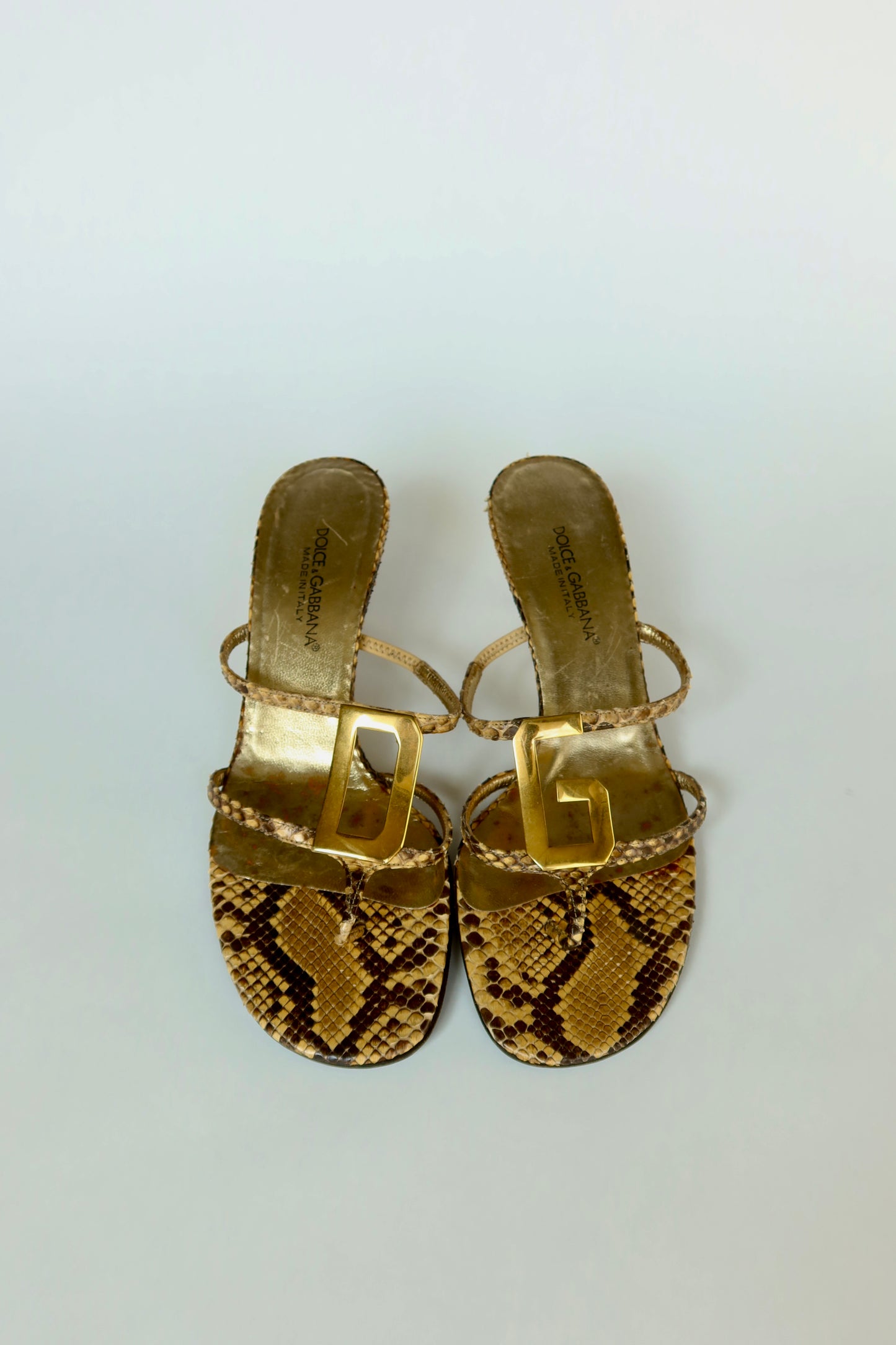 Dolce & Gabbana — Vintage Python DG Logo Kitten Heel Mules