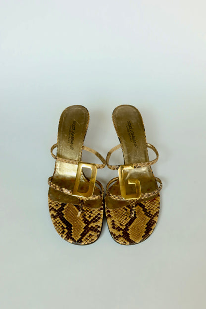 Dolce & Gabbana — Vintage Python DG Logo Kitten Heel Mules
