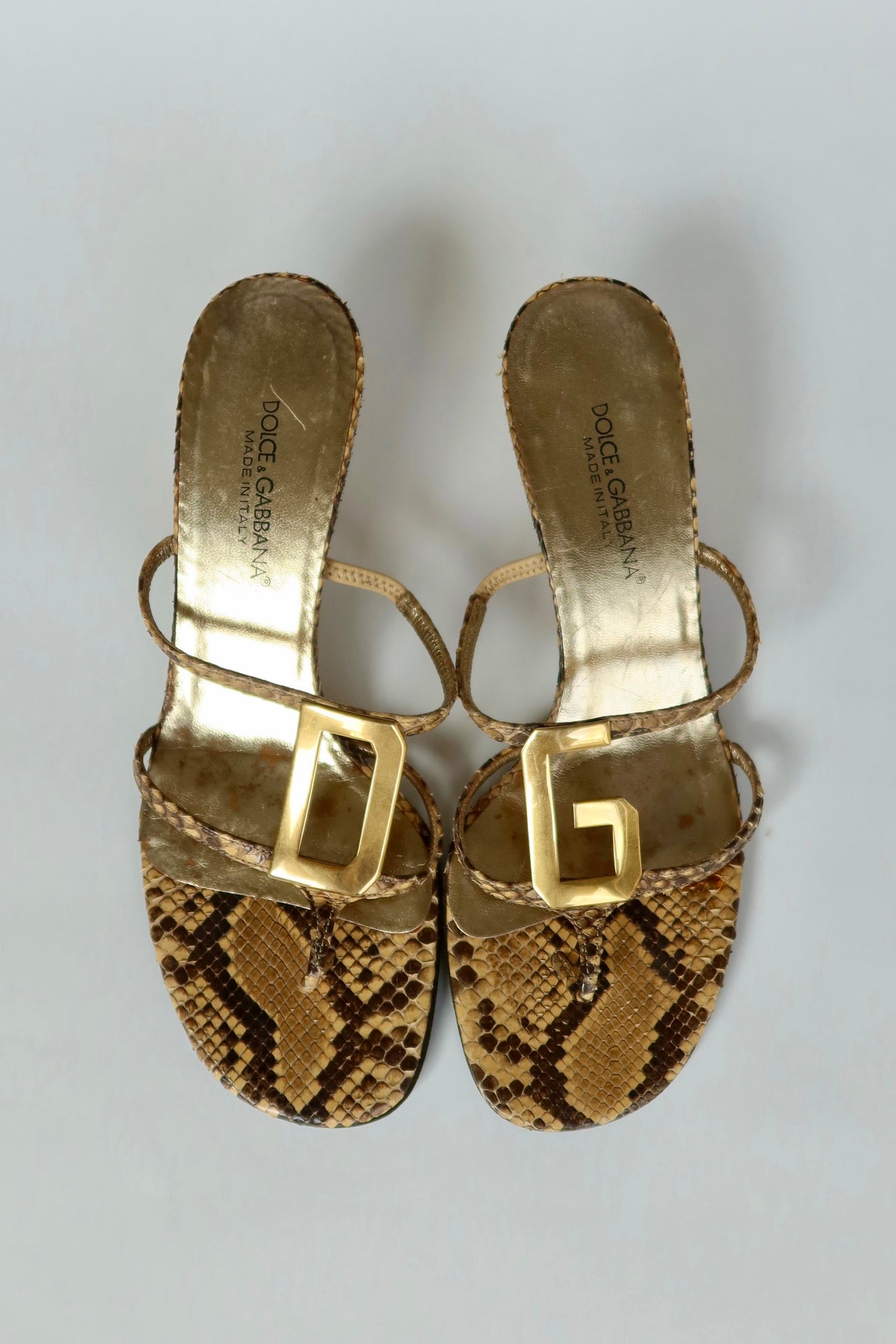 Dolce & Gabbana — Vintage Python DG Logo Kitten Heel Mules
