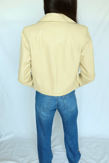 Vintage Ivory Leather Bomber Jacket