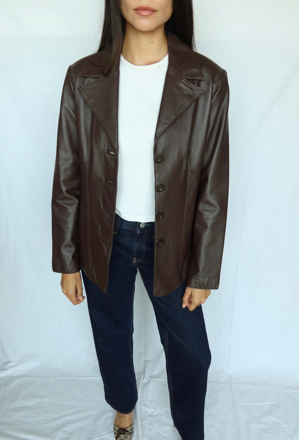 Vintage Espresso Leather Blazer