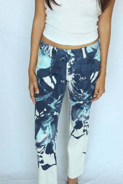 Vintage Just Cavalli Navy Floral Print Flare Jeans