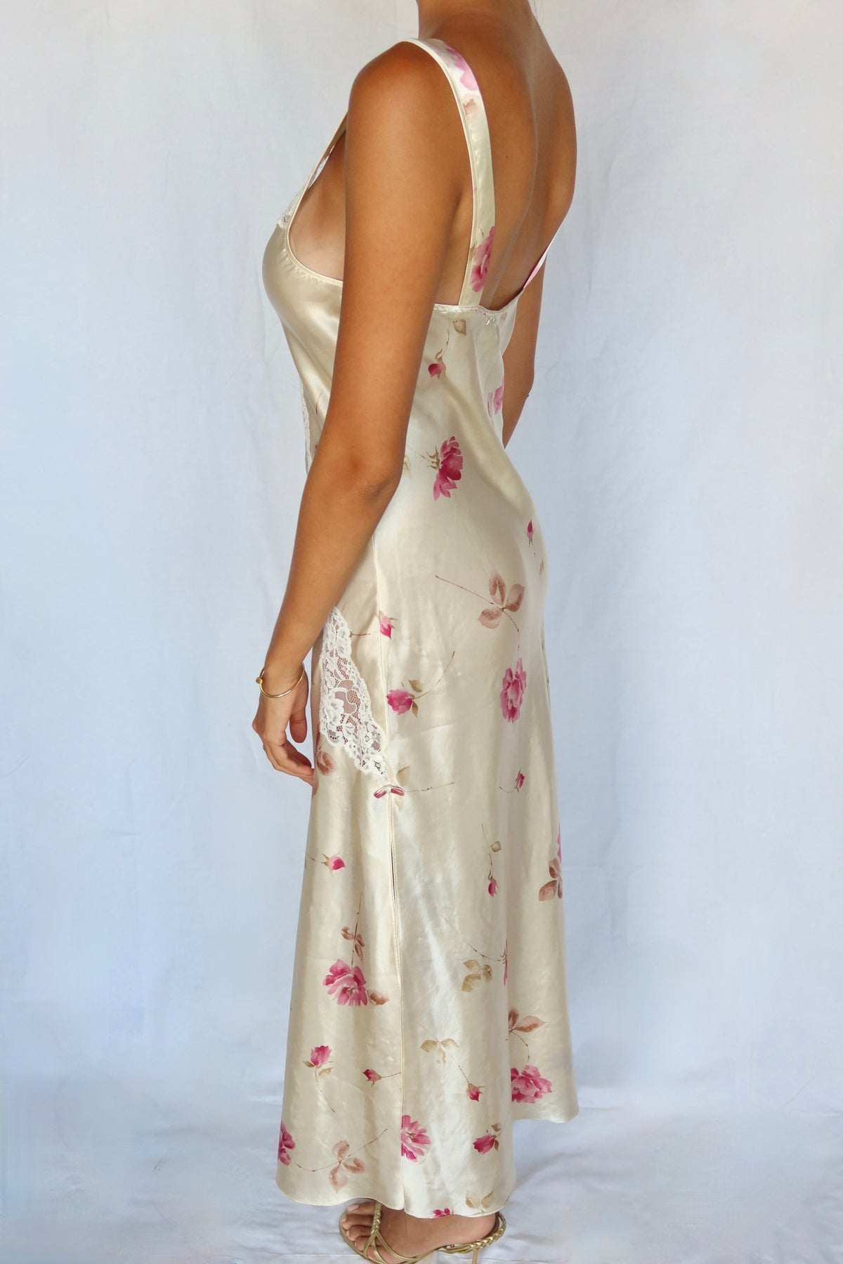 Vintage Christian Dior Floral Lace-Trim Silk Slip Dress