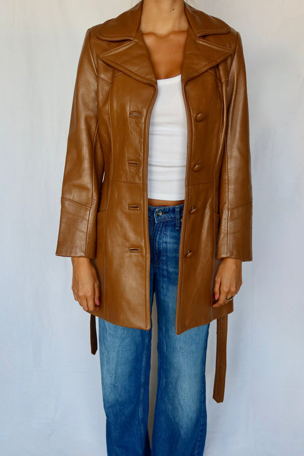Vintage Brown Leather Trench Coat