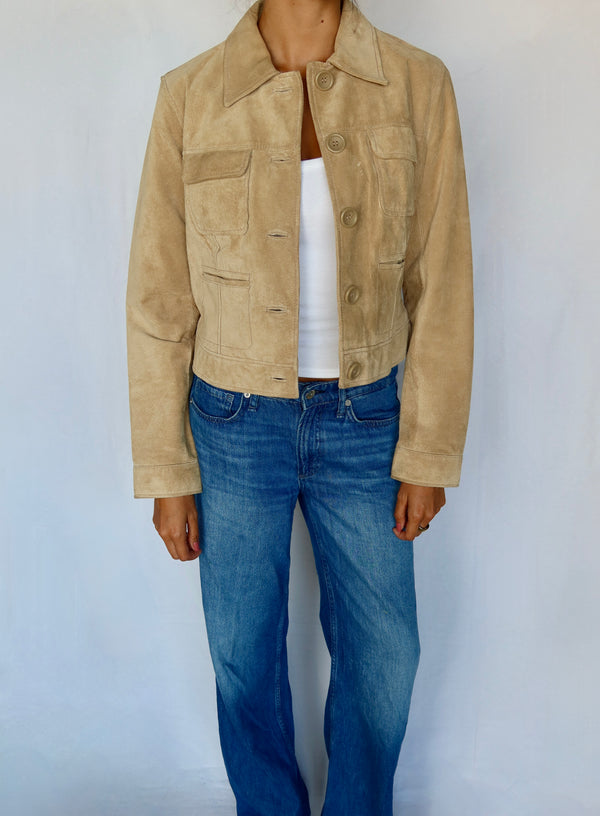 Vintage Tan Suede Patch-Pocket Jacket