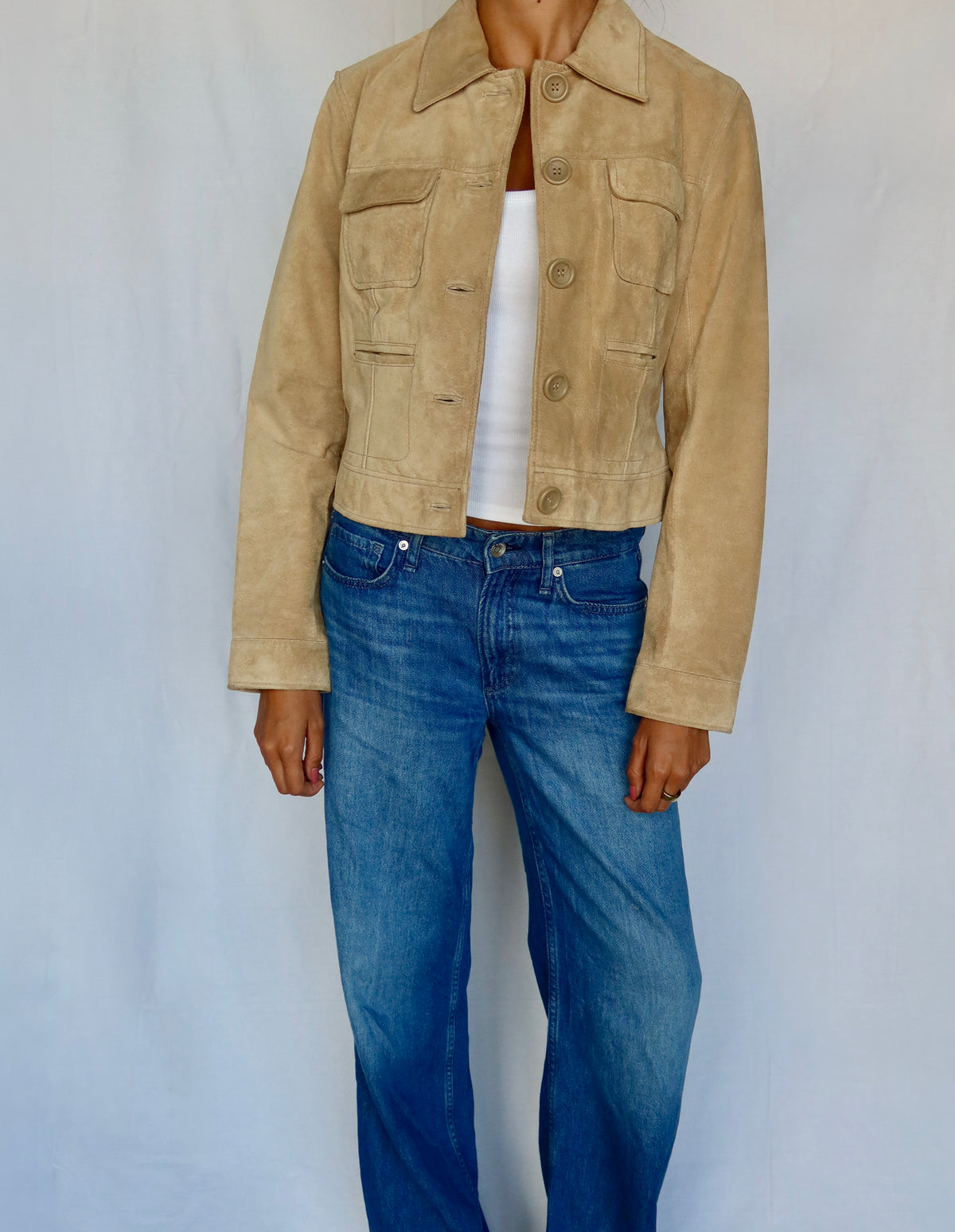Vintage Tan Suede Patch-Pocket Jacket