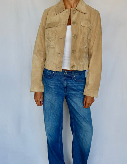 Vintage Tan Suede Patch-Pocket Jacket