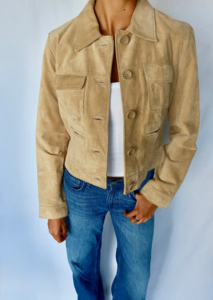 Vintage Tan Suede Patch-Pocket Jacket