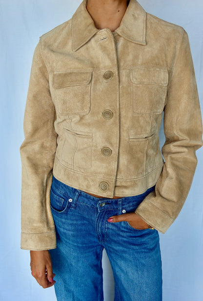 Vintage Tan Suede Patch-Pocket Jacket