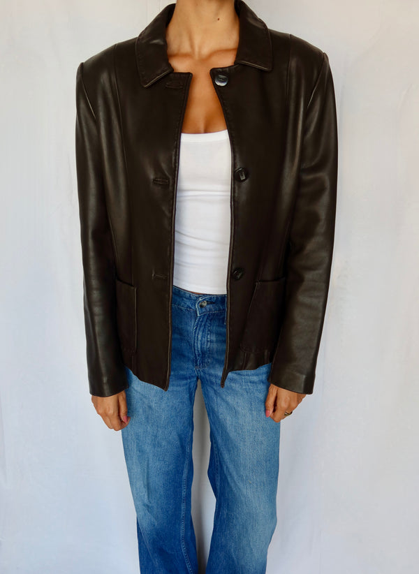 Vintage Chocolate Brown Leather Jacket