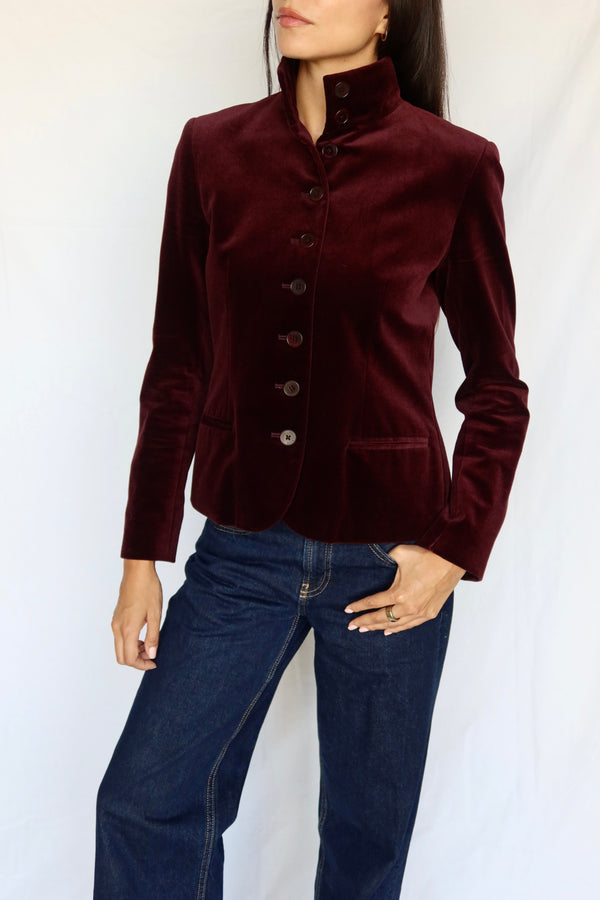 Vintage Ralph Lauren Burgundy Velvet Jacket, Stand Collar