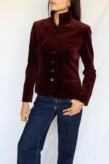 Vintage Ralph Lauren Burgundy Velvet Jacket, Stand Collar