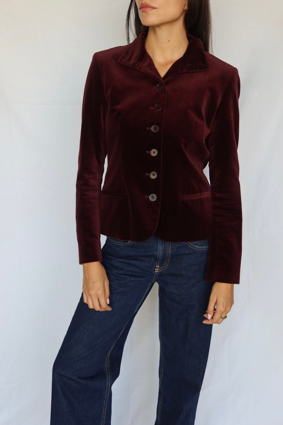 Vintage Ralph Lauren Burgundy Velvet Jacket, Stand Collar