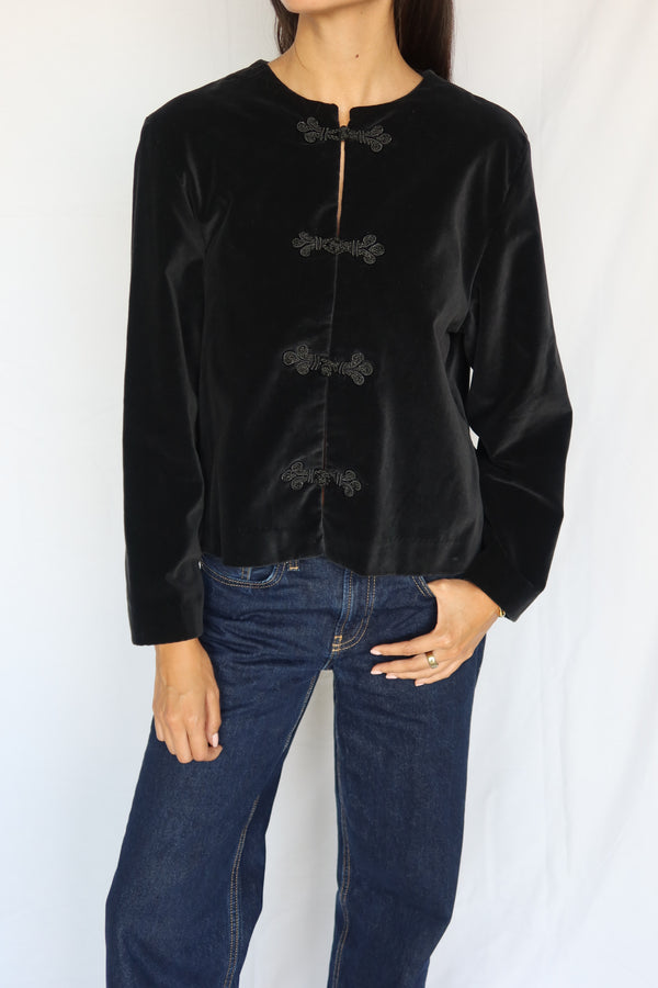 Vintage Black Velvet Jacket, Frog Closures