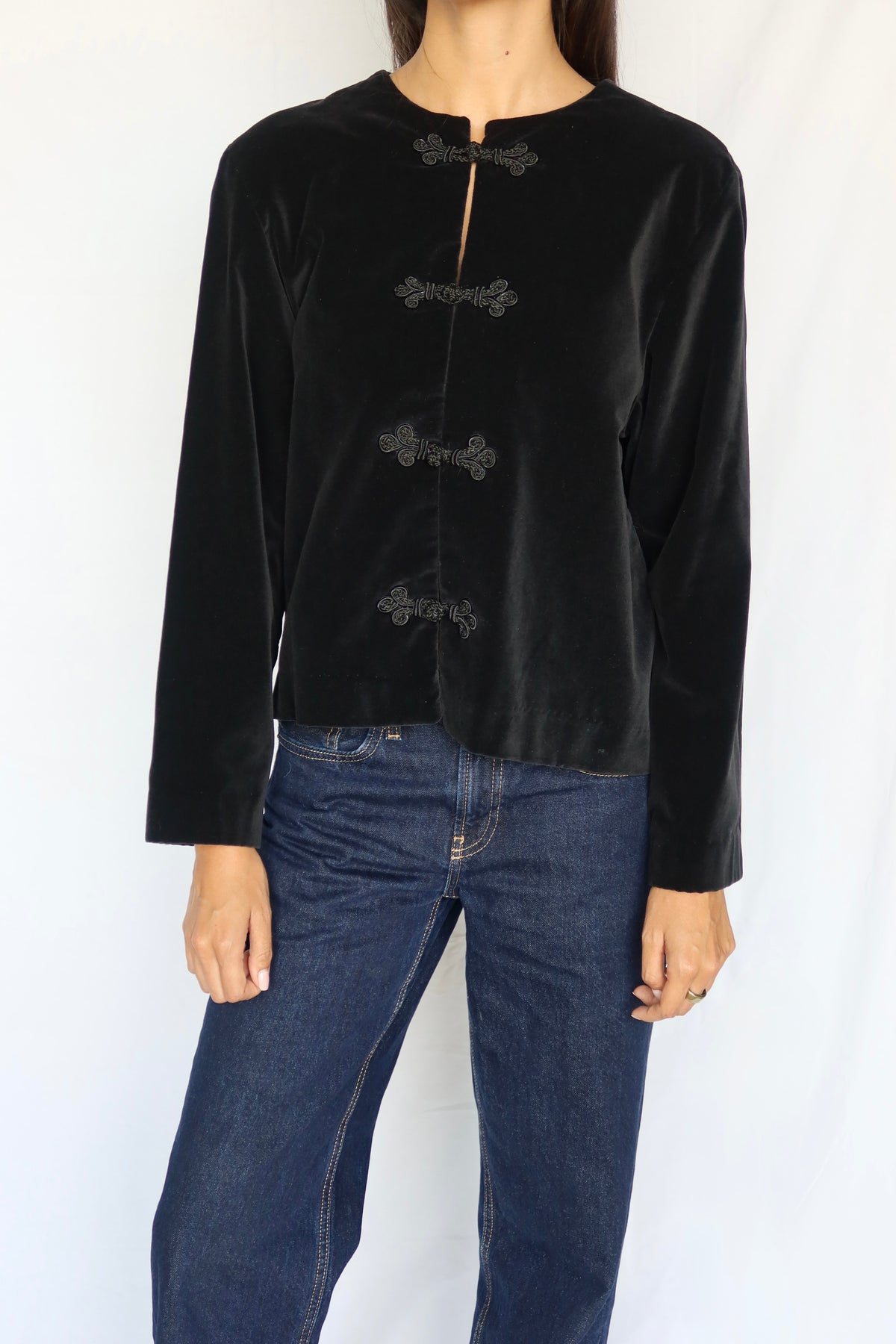 Vintage Black Velvet Jacket, Frog Closures