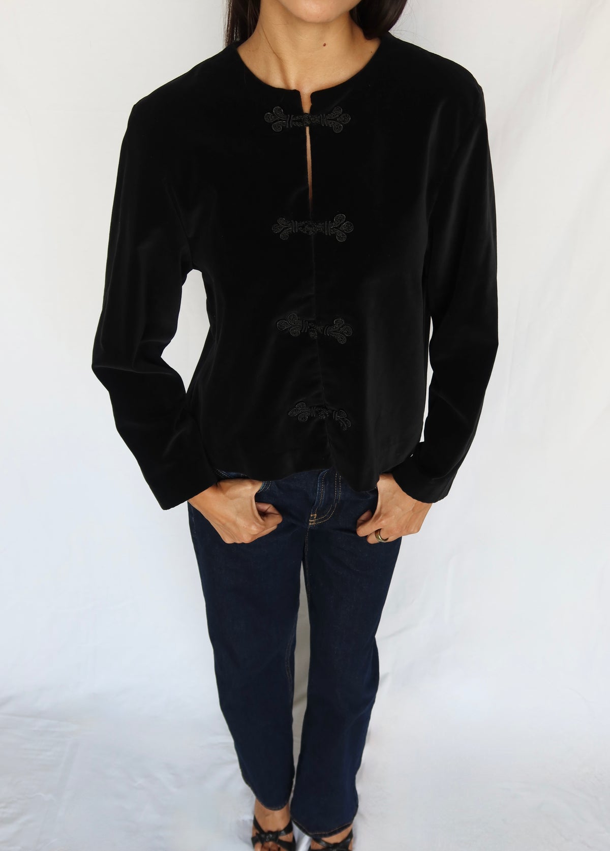 Vintage Black Velvet Jacket, Frog Closures
