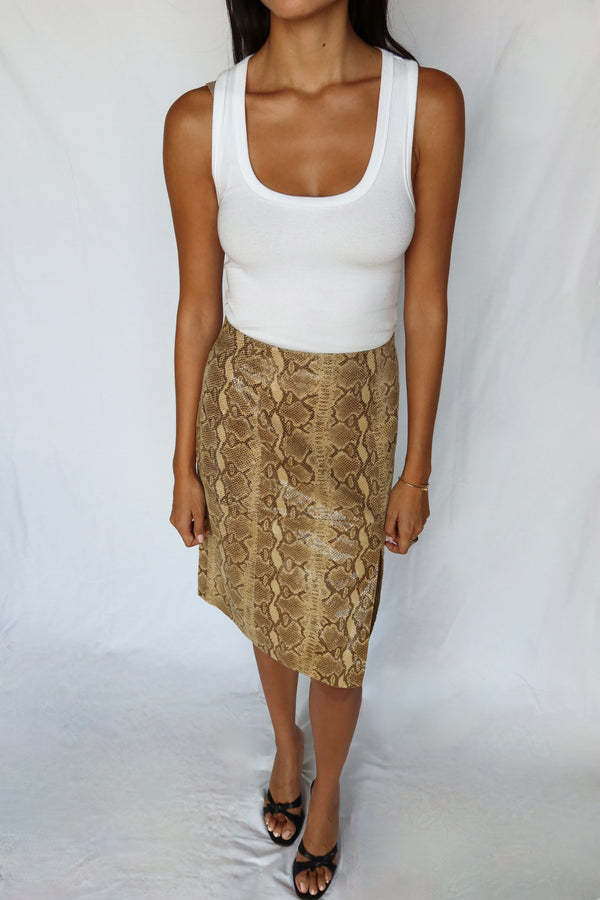 Vintage Snakeskin-Embossed Leather Pencil Skirt