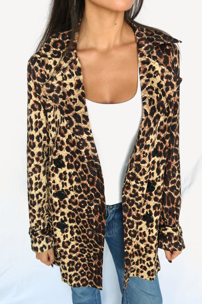 Leopard print belted trench jacket, view 3