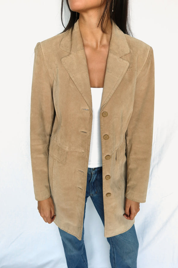 Vintage Sand Leather Longline Coat