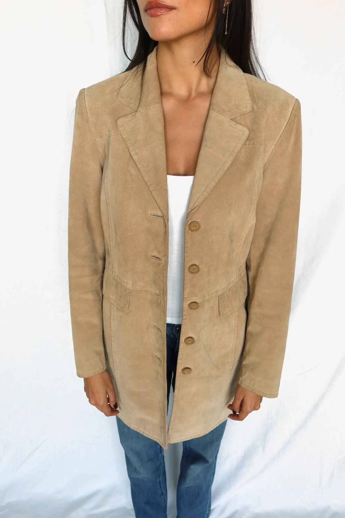 Vintage Sand Leather Longline Coat