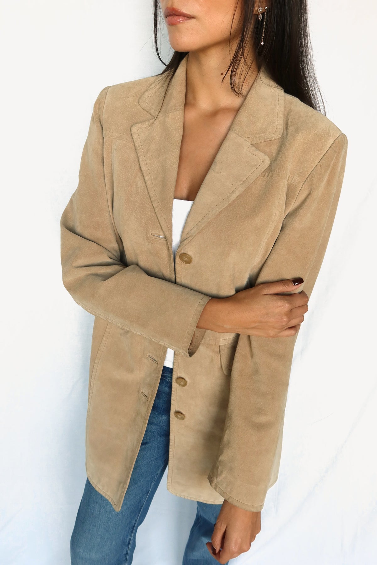 Vintage Sand Leather Longline Coat