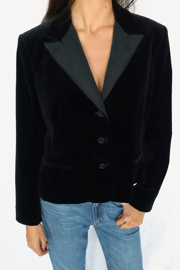 Ralph Lauren black velvet tuxedo blazer, front view