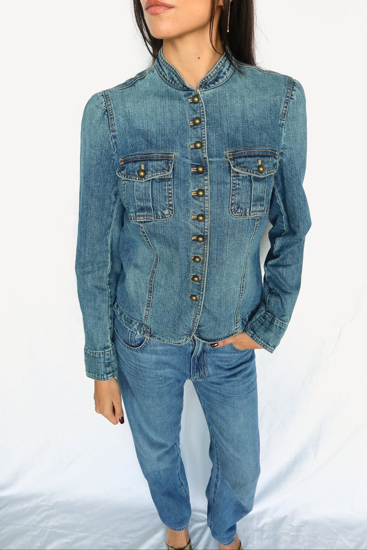 Lauren Ralph Lauren denim band collar jacket, view 2