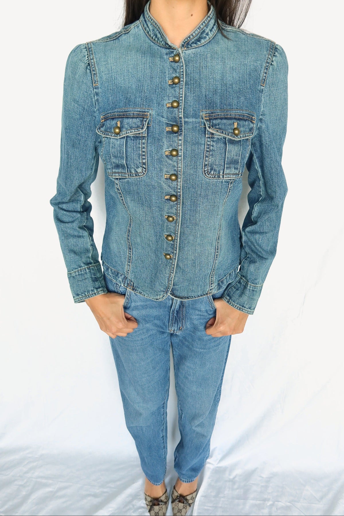 Lauren Ralph Lauren denim band collar jacket, view 3