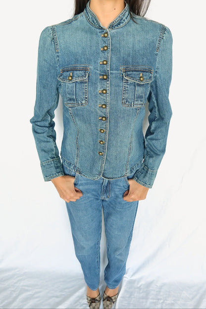 Lauren Ralph Lauren denim band collar jacket, view 3