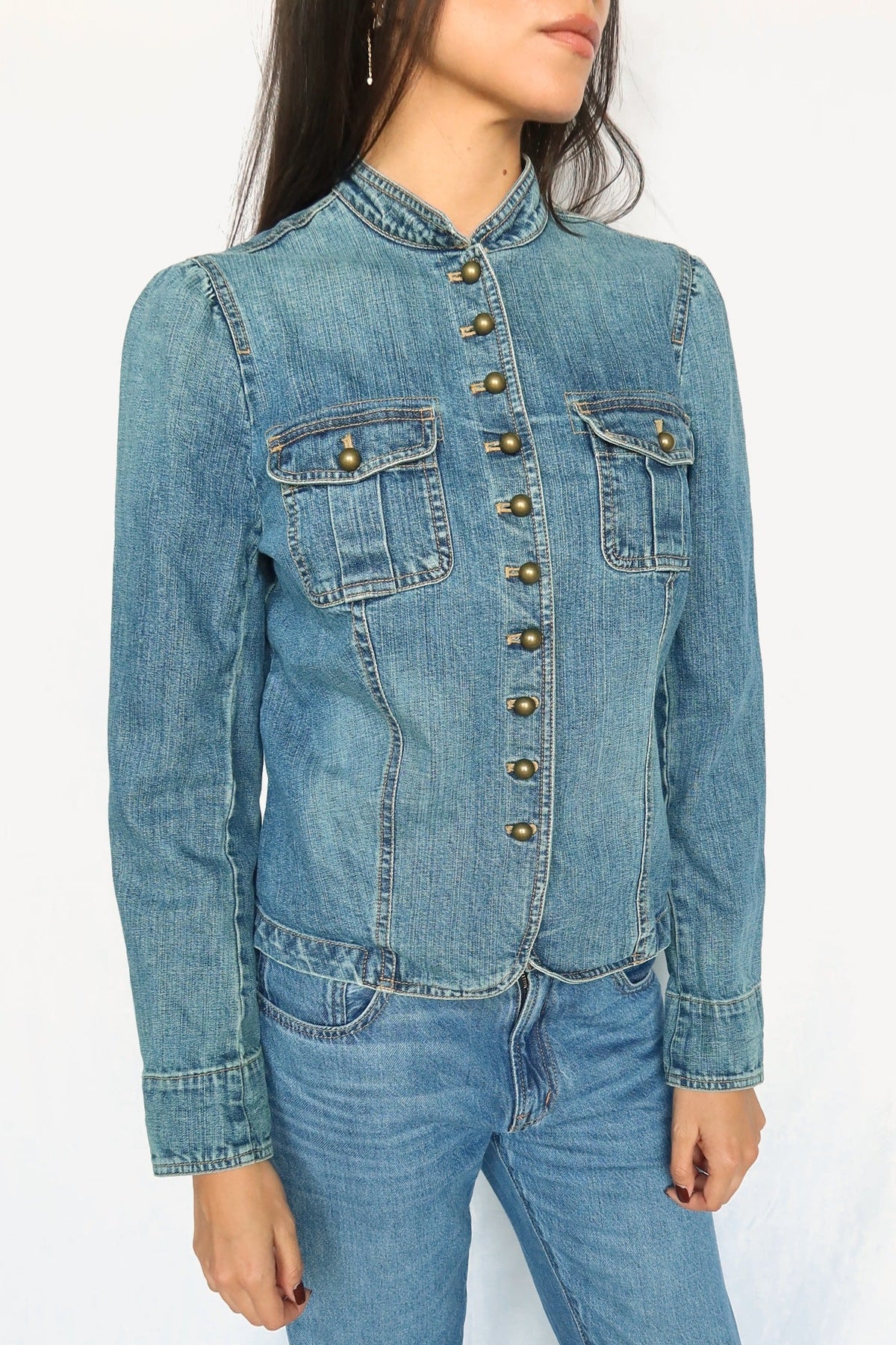 Lauren Ralph Lauren denim band collar jacket, view 4