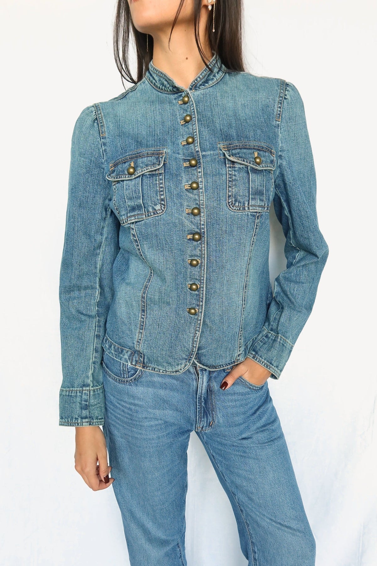 Lauren Ralph Lauren denim band collar jacket, view 5