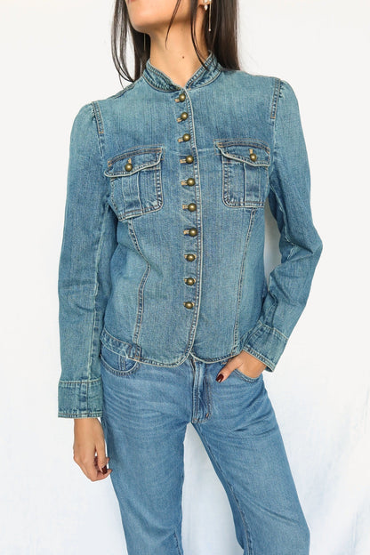 Lauren Ralph Lauren denim band collar jacket, view 5