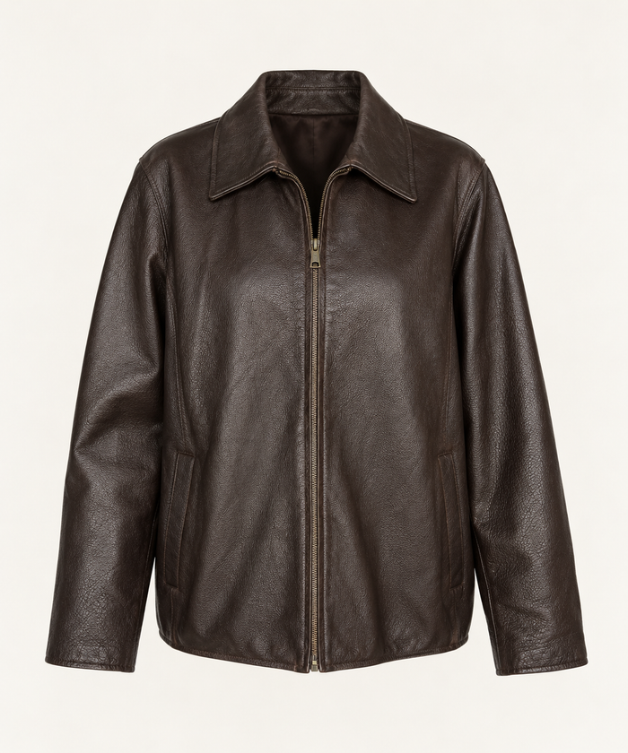 Vintage Dark Brown Pebbled Leather Jacket
