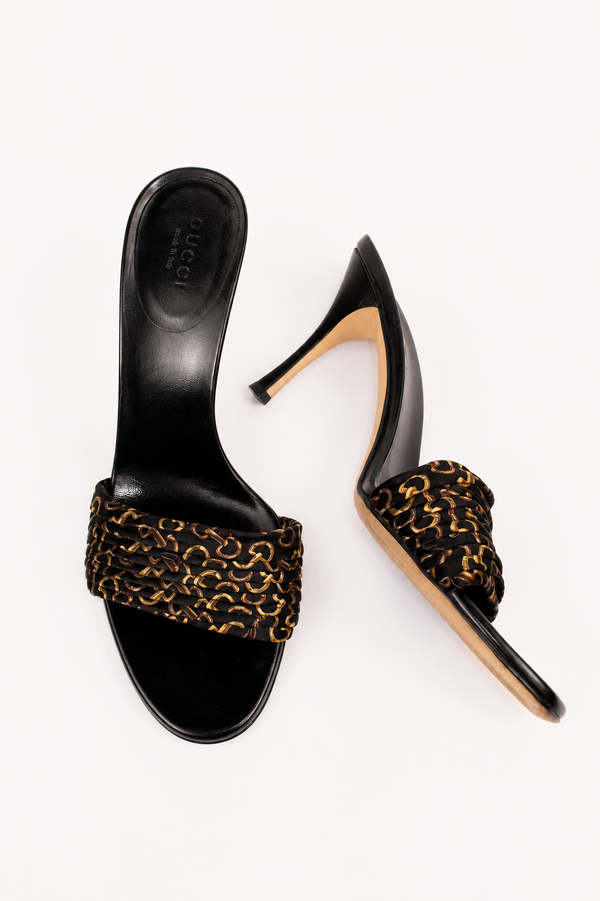 Gucci by Tom Ford — F/W 2002 Silk GG Monogram Braided Kitten Heel