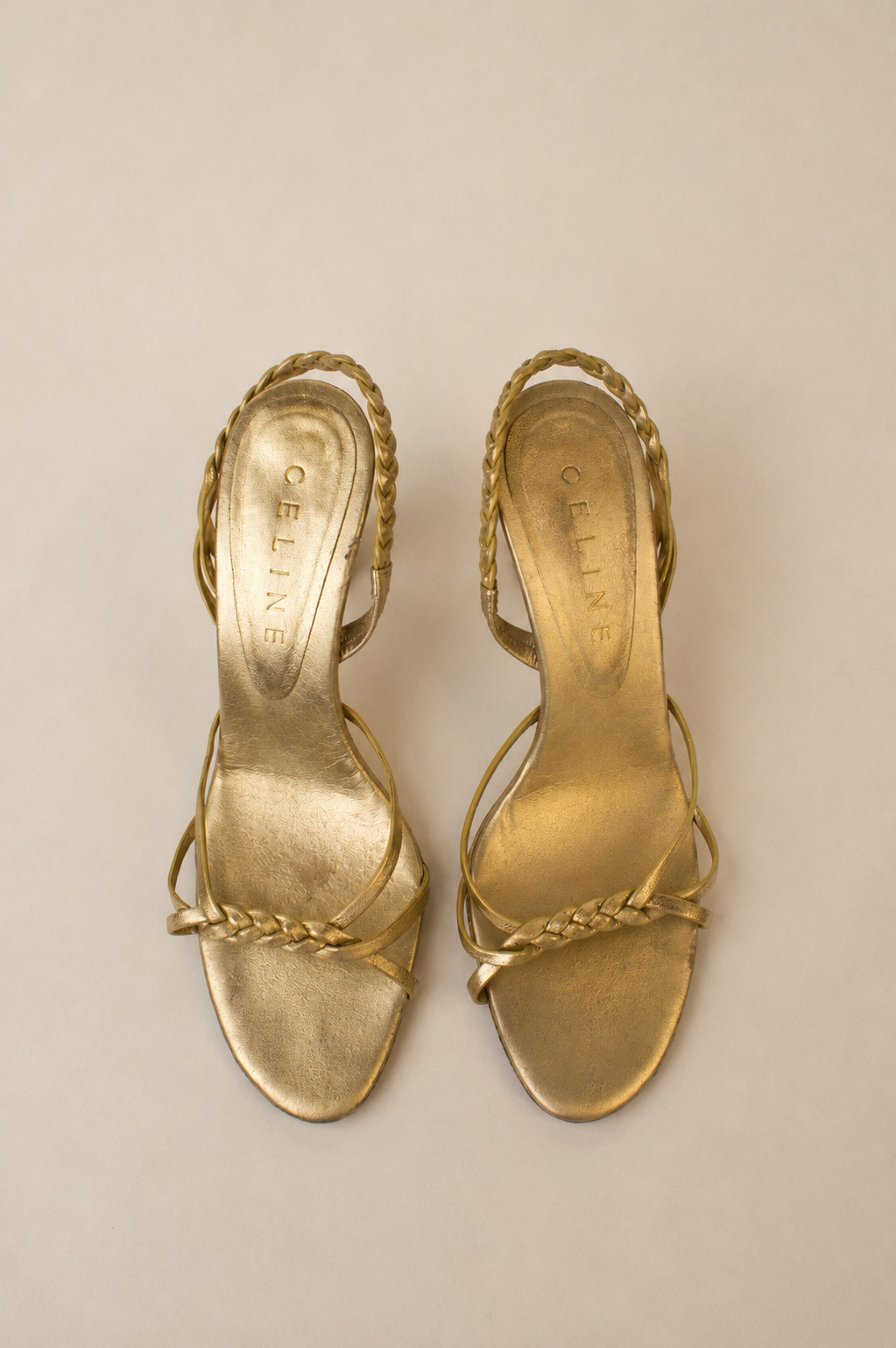 Celine — Vintage Gold Strappy Braided Stiletto
