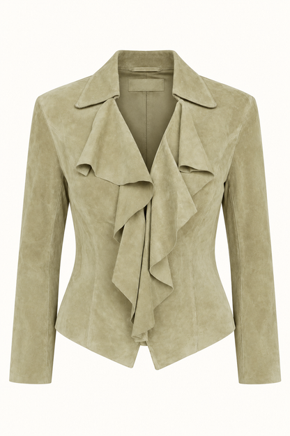 Vintage Camel Suede Ruffle Jacket