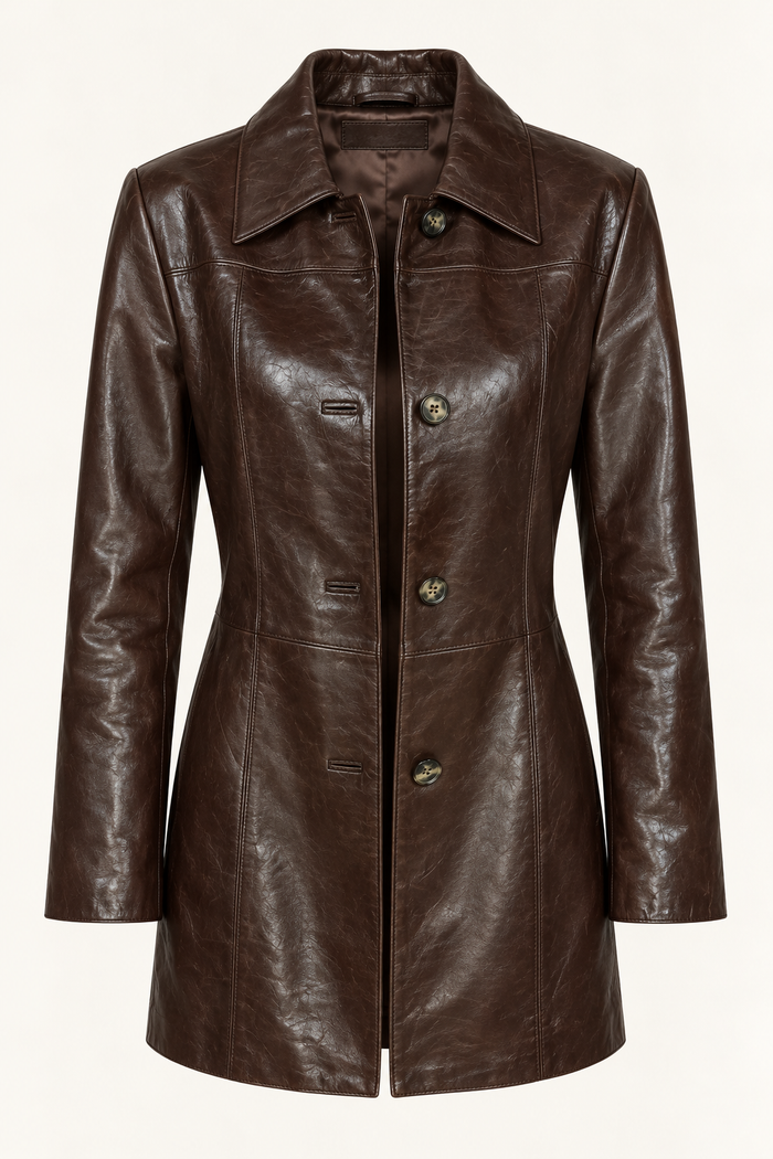 Vintage Glossy Brown Leather Jacket